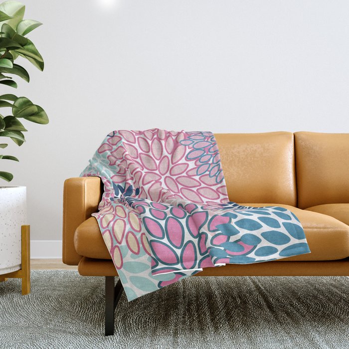 Festive, Floral Prints, Pink and Navy Blue Throw Blanket Gallery Image 1