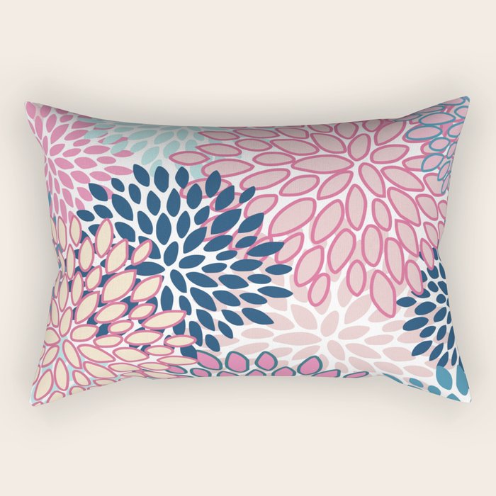 Festive, Floral Prints, Pink and Navy Blue Rectangular Pillow Gallery Image 2