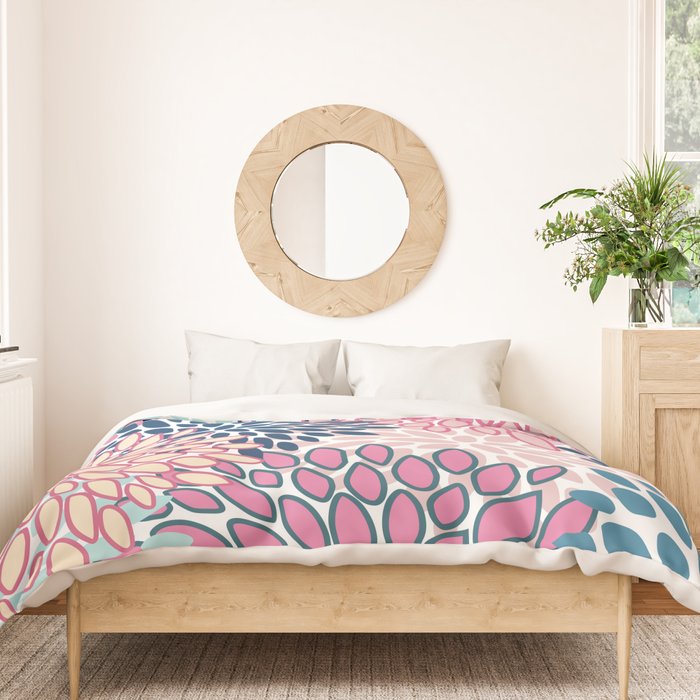 Festive, Floral Prints, Pink and Navy Blue Duvet Cover Gallery Image 3