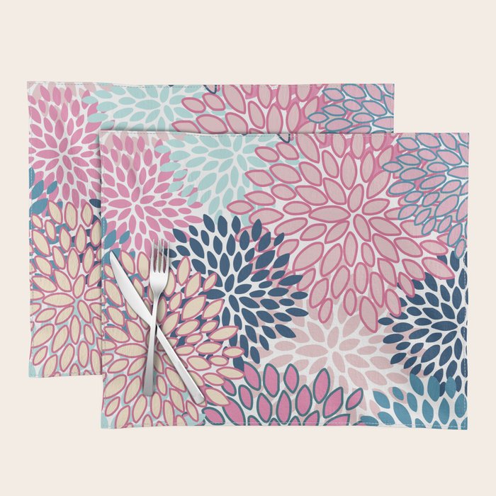 Festive, Floral Prints, Pink and Navy Blue Placemat Gallery Image 1