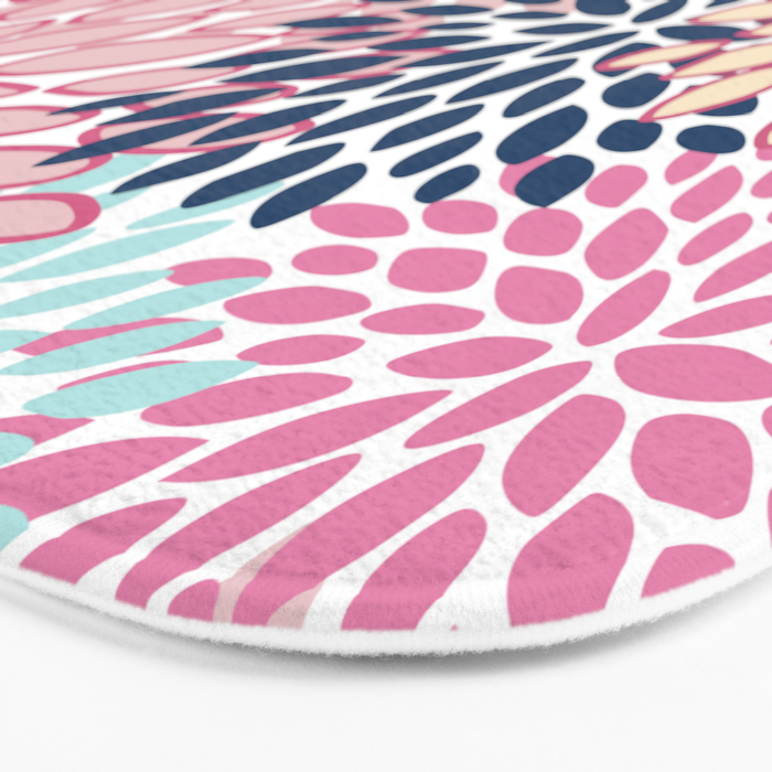 Festive, Floral Prints, Pink and Navy Blue Bath Mat Gallery Image 3