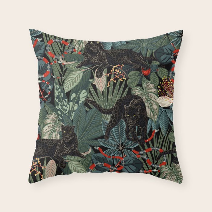 Tropical Black Panther Throw Pillow Gallery Image 1