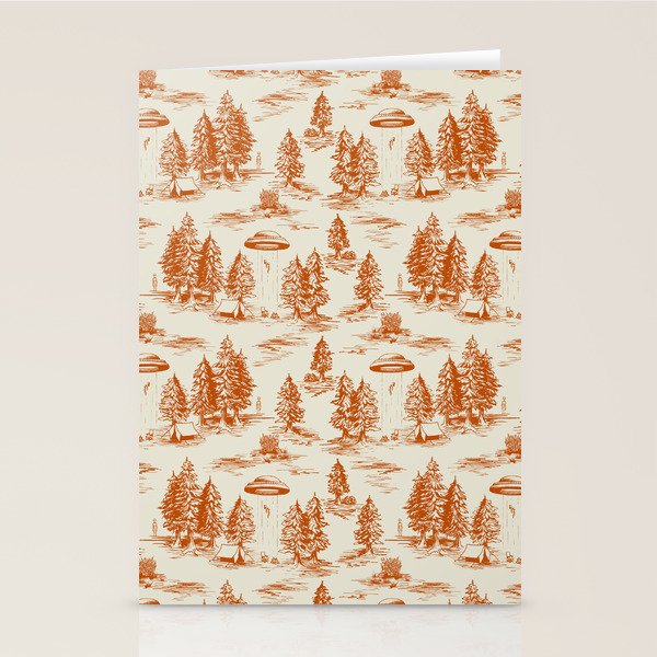 Orange Alien Abduction Toile De Jouy Pattern Stationery Card Gallery Image 1