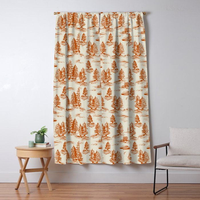 Orange Alien Abduction Toile De Jouy Pattern Window Curtain Gallery Image 5