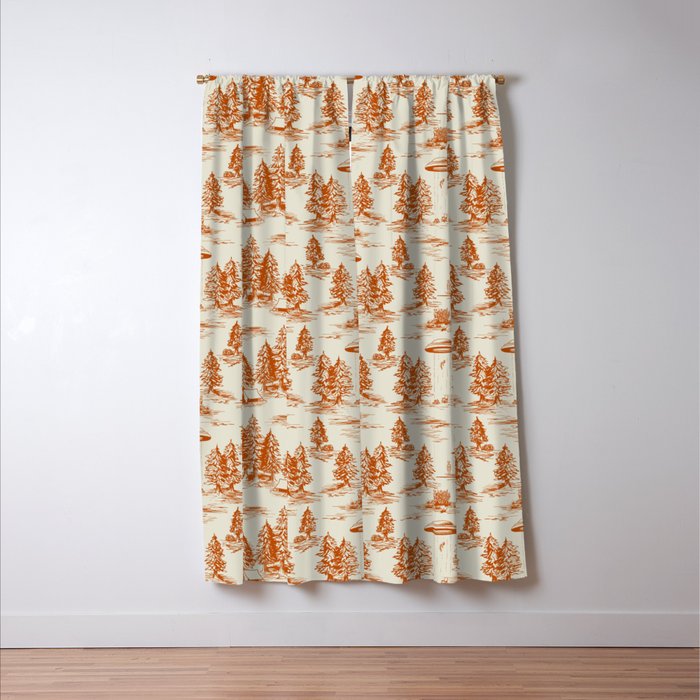 Orange Alien Abduction Toile De Jouy Pattern Window Curtain Gallery Image 3