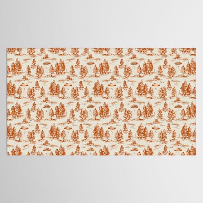 Orange Alien Abduction Toile De Jouy Pattern Tablecloth Gallery Image 2