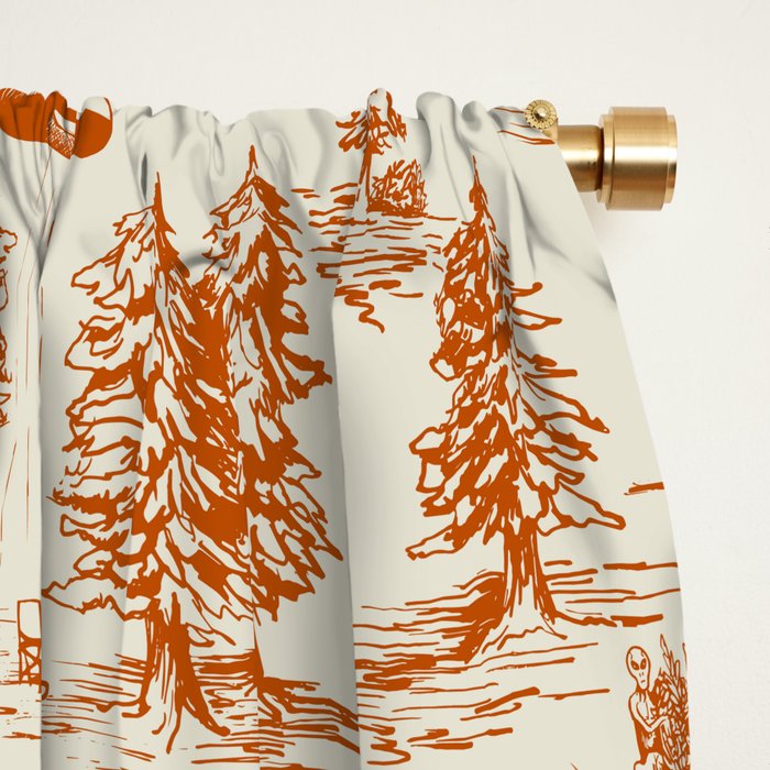 Orange Alien Abduction Toile De Jouy Pattern Window Curtain Gallery Image 2