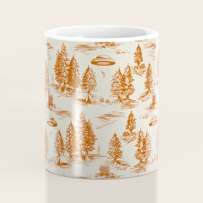 Orange Alien Abduction Toile De Jouy Pattern Coffee Mug Gallery Image 4