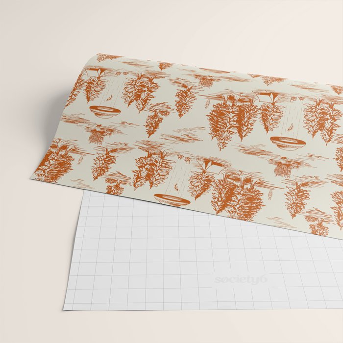 Orange Alien Abduction Toile De Jouy Pattern Wrapping Paper Gallery Image 2