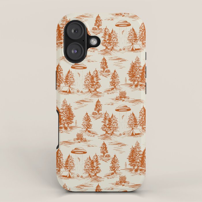 Orange Alien Abduction Toile De Jouy Pattern iPhone Case Gallery Image 1