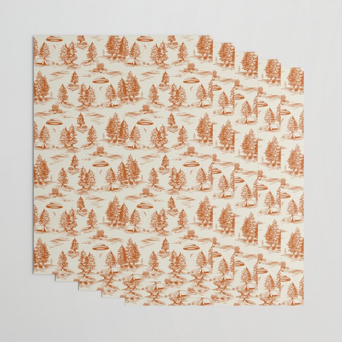Orange Alien Abduction Toile De Jouy Pattern Wrapping Paper Gallery Image 3