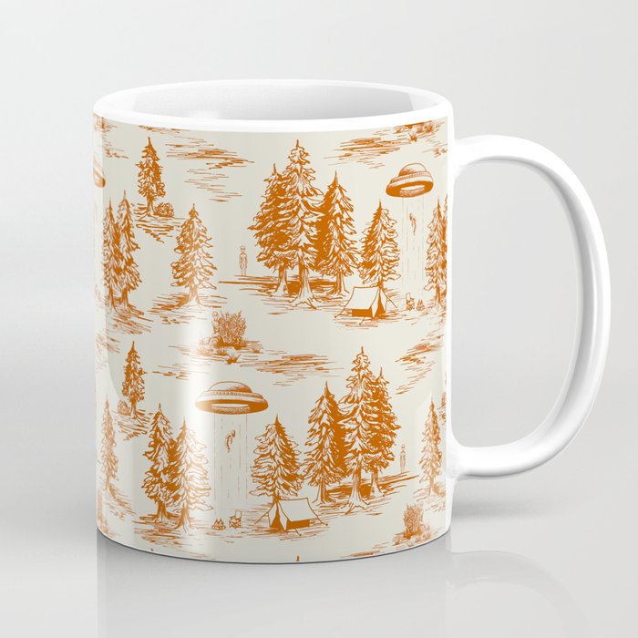 Orange Alien Abduction Toile De Jouy Pattern Coffee Mug Gallery Image 1