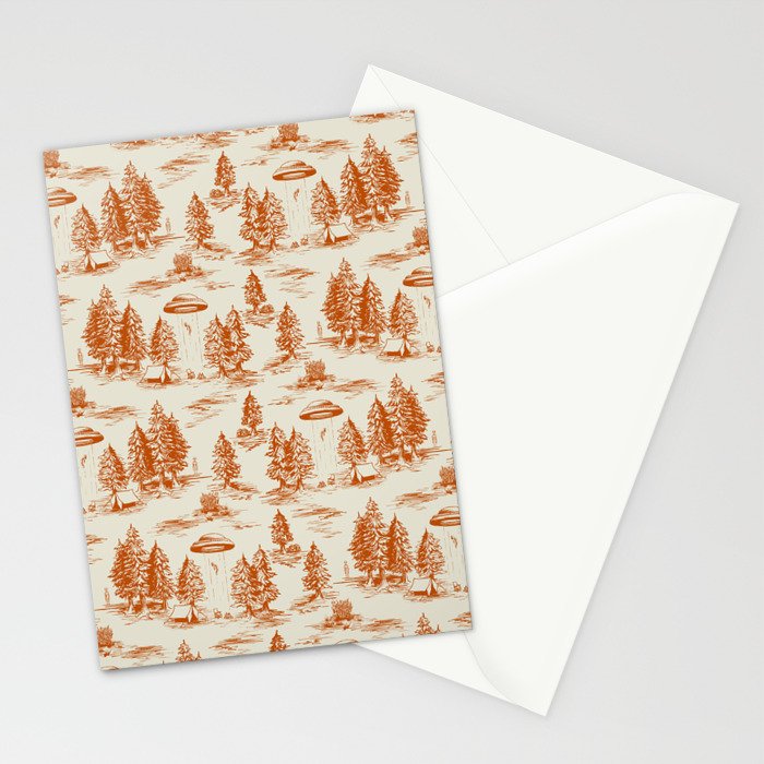 Orange Alien Abduction Toile De Jouy Pattern Stationery Card Gallery Image 2