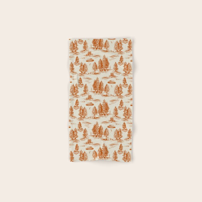 Orange Alien Abduction Toile De Jouy Pattern Bath Towel Gallery Image 1