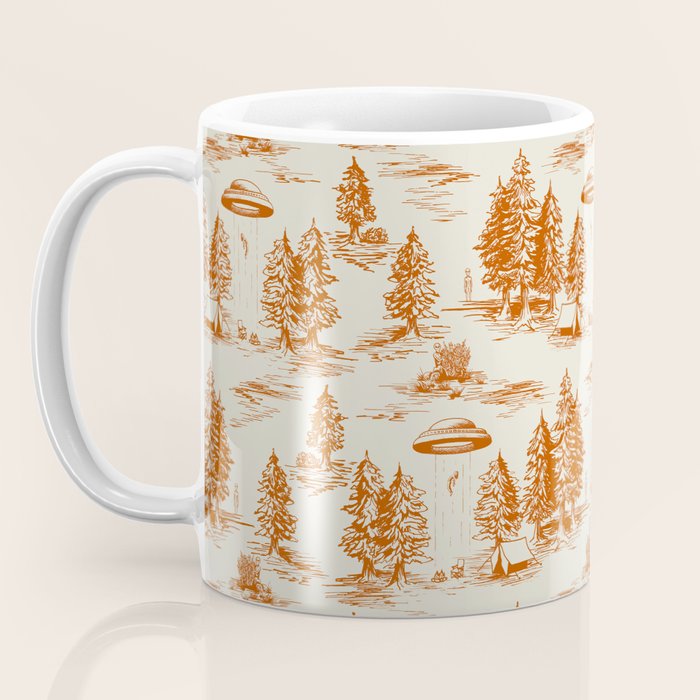 Orange Alien Abduction Toile De Jouy Pattern Coffee Mug Gallery Image 3
