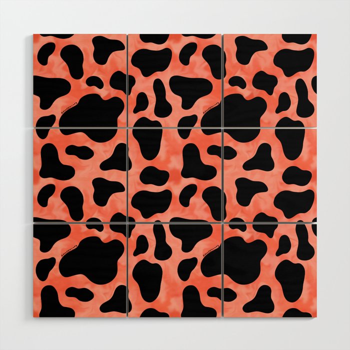 Coral Cow Print Wood Wall Art Gallery Image 1