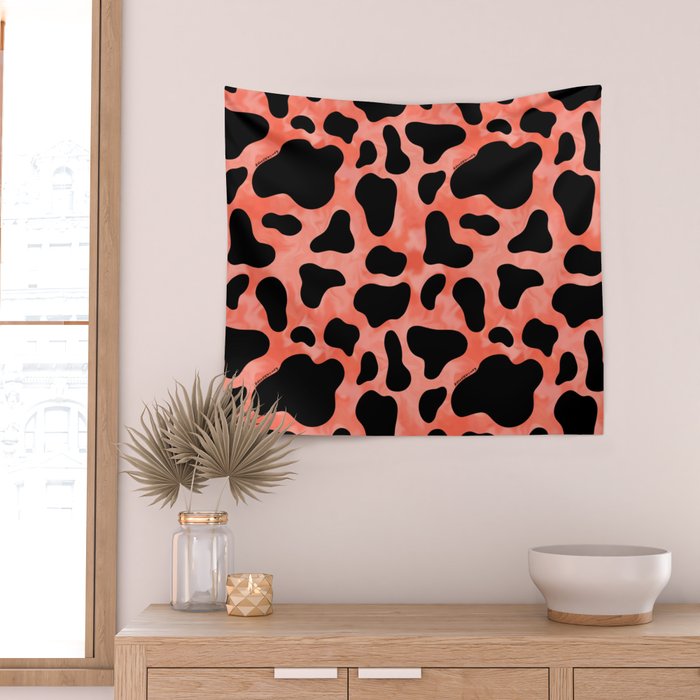 Coral Cow Print Wall Tapestry Gallery Image 2