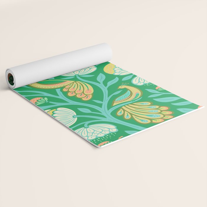 Peacock Dreams - Electric Green Yoga Mat Gallery Image 2