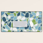 Terrazzo Mosaic Pattern, Teal Blue, Green, White Desk Mat Gallery Image 1