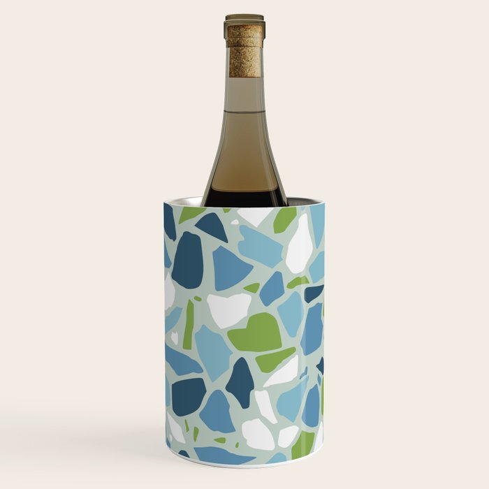 Terrazzo Mosaic Pattern, Teal Blue, Green, White Wine Chiller Gallery Image 3