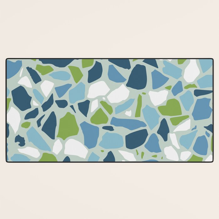 Terrazzo Mosaic Pattern, Teal Blue, Green, White Desk Mat Gallery Image 3