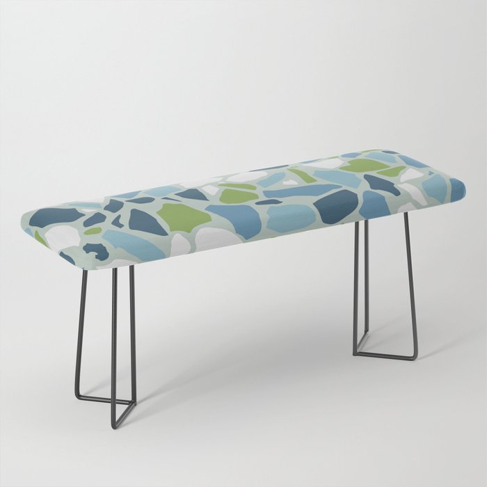 Terrazzo Mosaic Pattern, Teal Blue, Green, White Bench Gallery Image 1