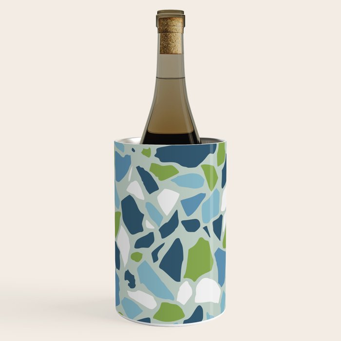 Terrazzo Mosaic Pattern, Teal Blue, Green, White Wine Chiller Gallery Image 2
