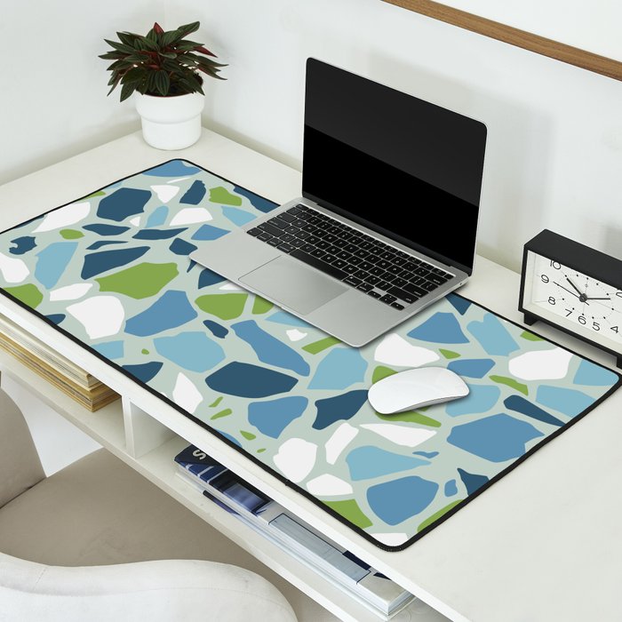 Terrazzo Mosaic Pattern, Teal Blue, Green, White Desk Mat Gallery Image 2