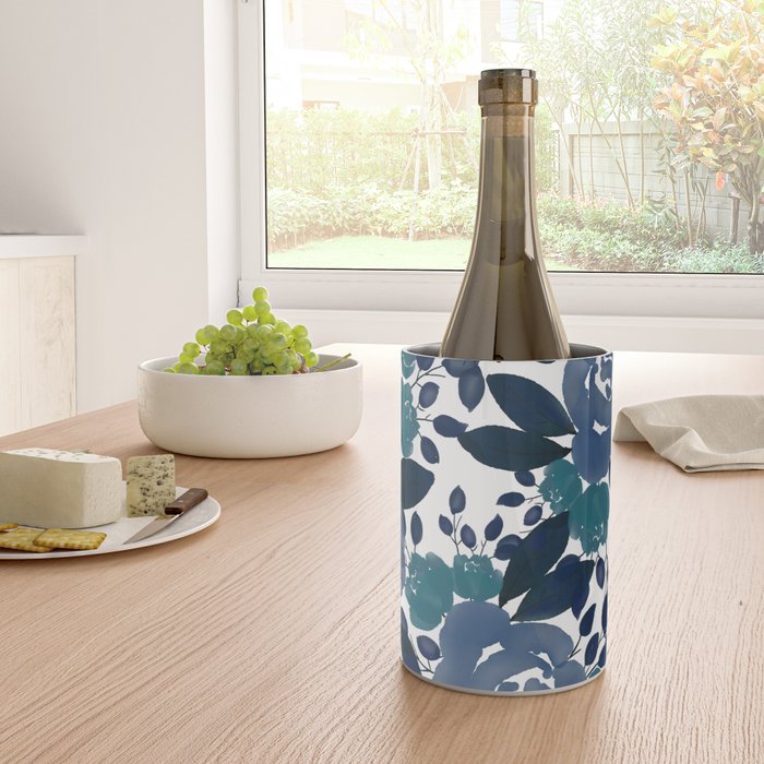 Watercolor navy blue mauve green blue roses flowers Wine Chiller Gallery Image 4