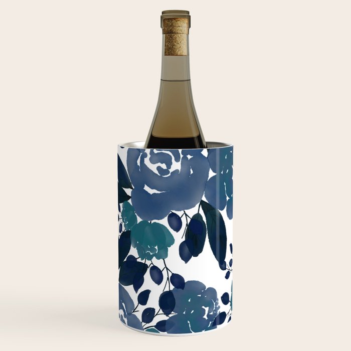 Watercolor navy blue mauve green blue roses flowers Wine Chiller Gallery Image 3