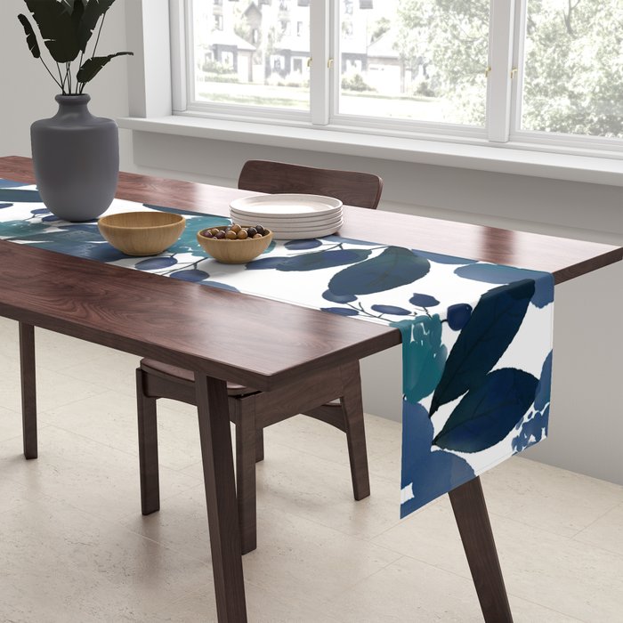 Watercolor navy blue mauve green blue roses flowers Table Runner Gallery Image 2