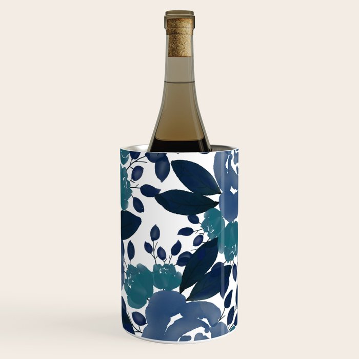 Watercolor navy blue mauve green blue roses flowers Wine Chiller Gallery Image 1