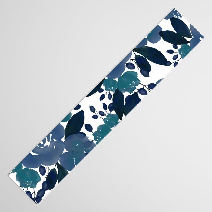 Watercolor navy blue mauve green blue roses flowers Table Runner Gallery Image 3