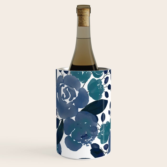 Watercolor navy blue mauve green blue roses flowers Wine Chiller Gallery Image 2