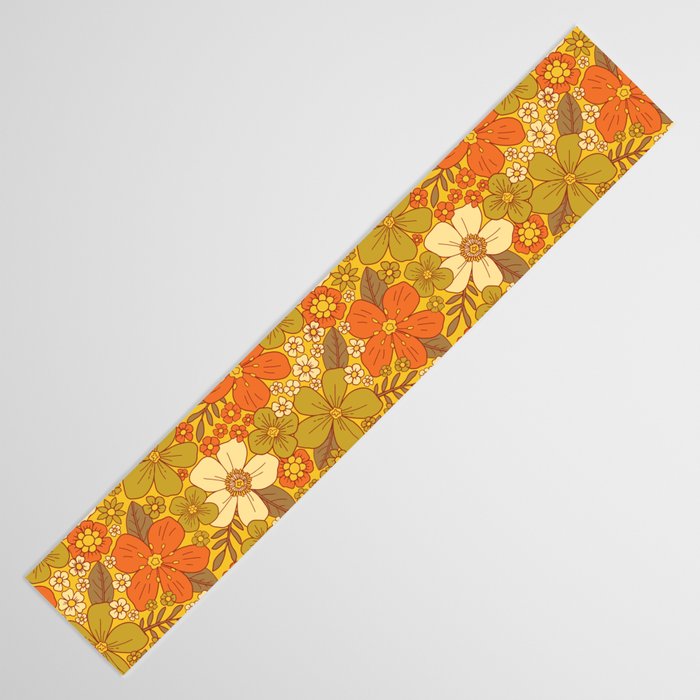 Retro 60s/70s Orange & Olive Green Floral Table Runner Gallery Image 3