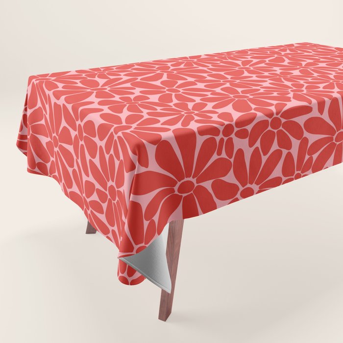 Pink and Red - Retro Floral Art Print Tablecloth Gallery Image 1