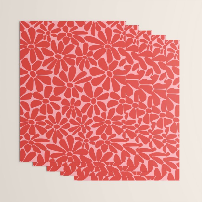 Pink and Red - Retro Floral Art Print Wrapping Paper Gallery Image 3