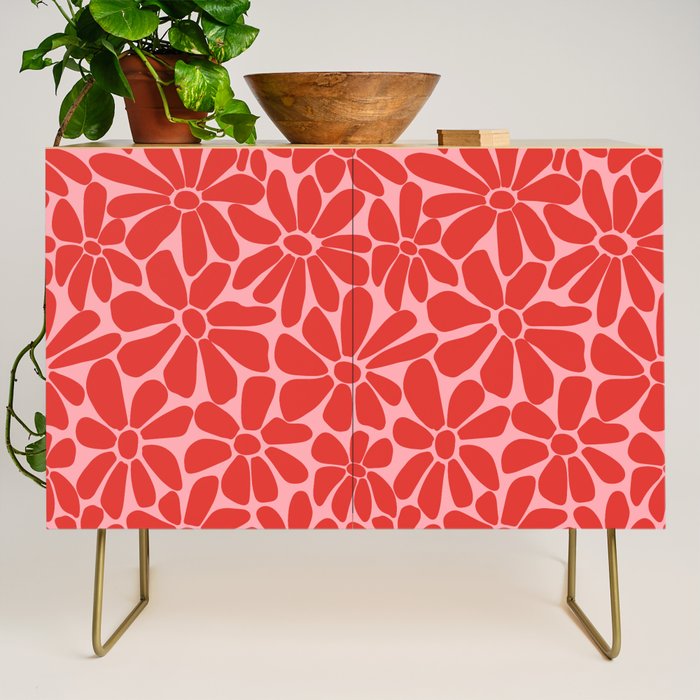 Pink and Red - Retro Floral Art Print Credenza Gallery Image 1