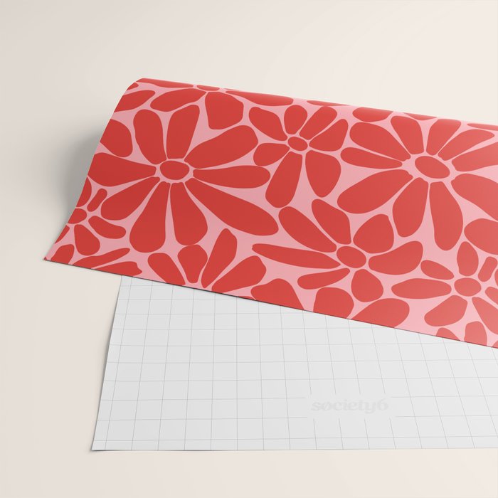 Pink and Red - Retro Floral Art Print Wrapping Paper Gallery Image 2