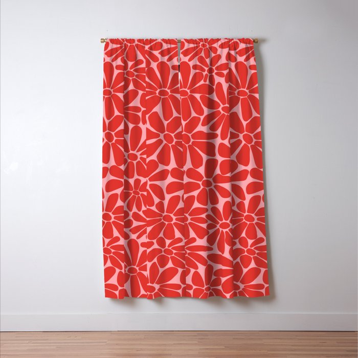 Pink and Red - Retro Floral Art Print Window Curtain Gallery Image 3