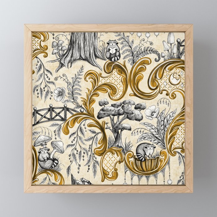 Rococo Raccoons - gold Mini Art Print Gallery Image 1