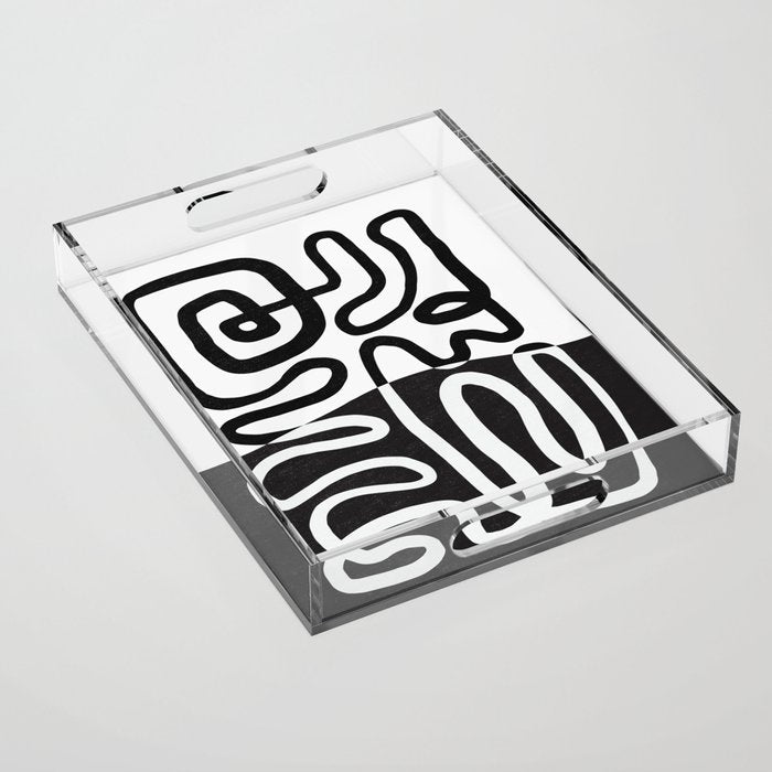 ABSTRACTION 01 | Black and White Abstract Series Acrylic Tray Gallery Image 1