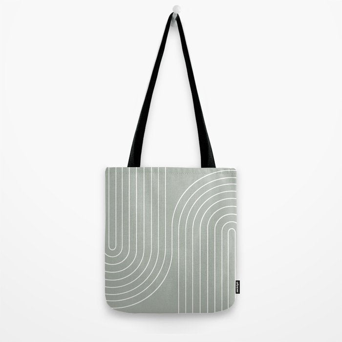 Minimal Line Curvature LXXXIX Pastel Sage Green Mid Century Modern Arch Abstract Tote Bag Gallery Image 2
