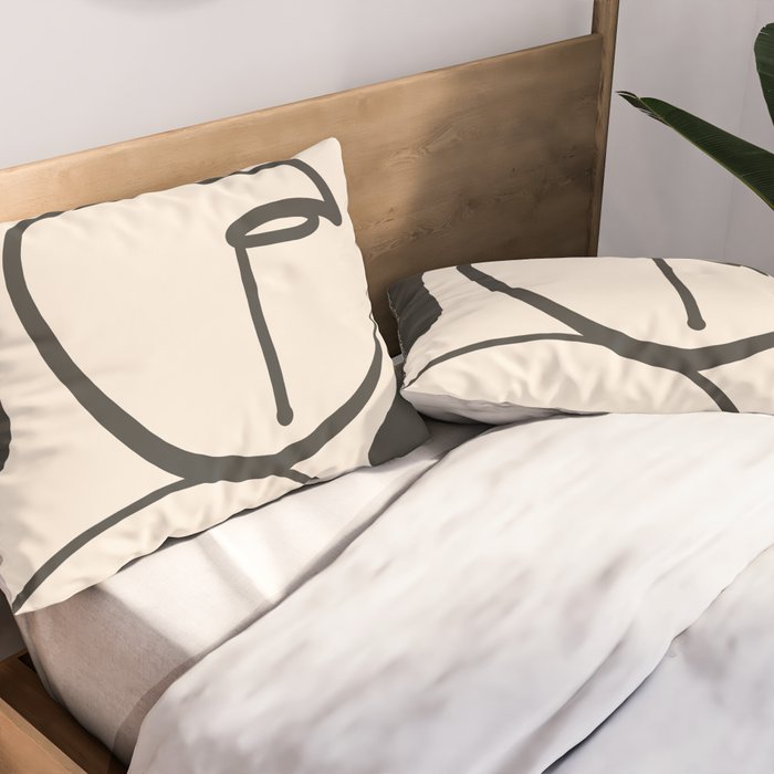 Lady Portrait Abstract Minimal  Line Art Pillow Sham Gallery Image 2