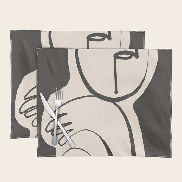Lady Portrait Abstract Minimal  Line Art Placemat Gallery Image 1