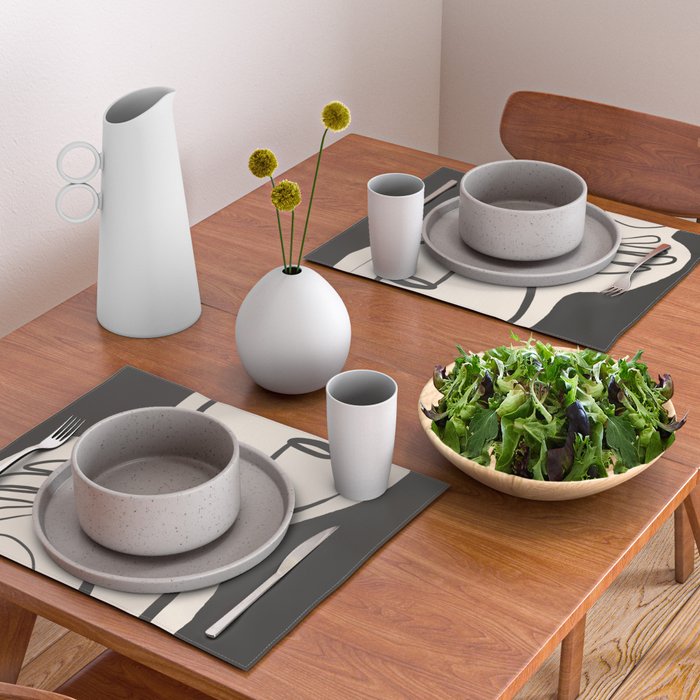 Lady Portrait Abstract Minimal  Line Art Placemat Gallery Image 2