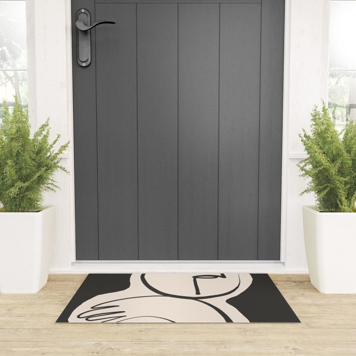 Lady Portrait Abstract Minimal  Line Art Welcome Mat Gallery Image 3