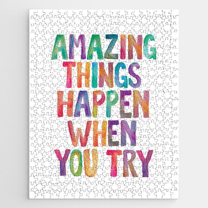 AMAZING THINGS HAPPEN WHEN YOU TRY rainbow watercolor Jigsaw Puzzle Gallery Image 1