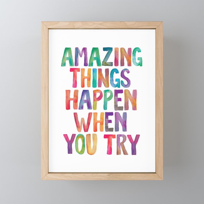 AMAZING THINGS HAPPEN WHEN YOU TRY rainbow watercolor Mini Art Print Gallery Image 1