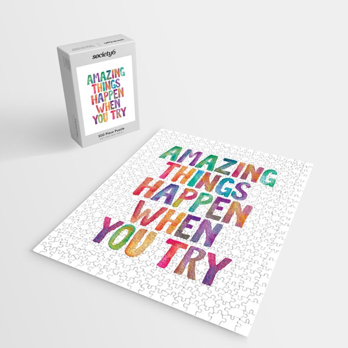 AMAZING THINGS HAPPEN WHEN YOU TRY rainbow watercolor Jigsaw Puzzle Gallery Image 2